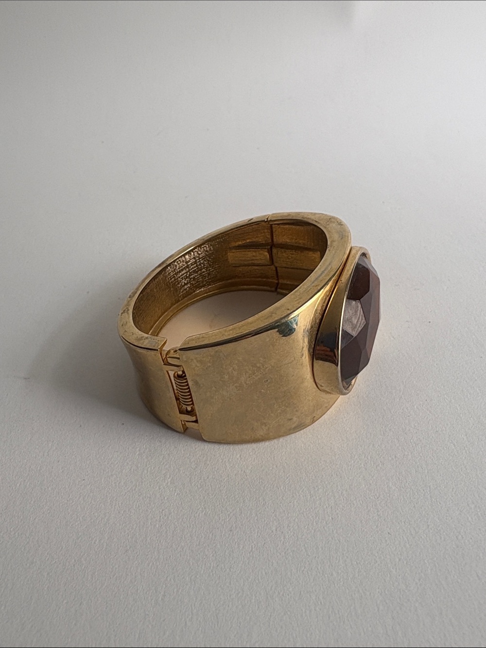 Gold Cuff Bracelet Large Amber Faceted Stone Statement Women - Picture 3 of 5